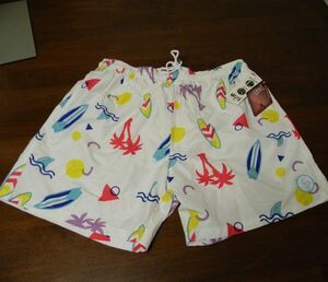 Uzzi Men's Swim Suit Trunks White Blue Neon Pink Retro Pattern Size XXL NWT